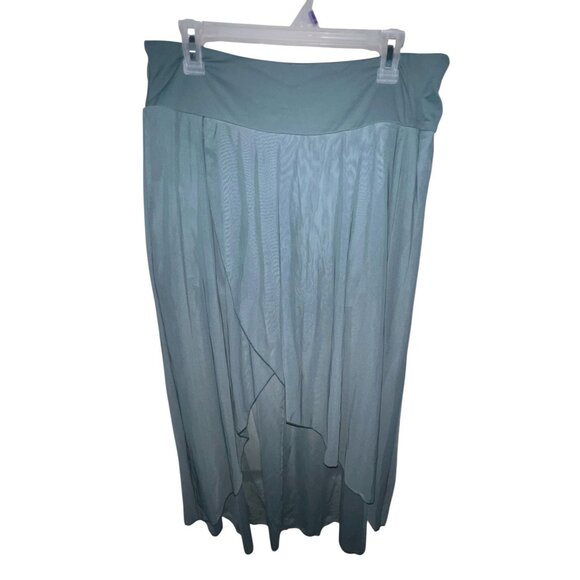 Halara High Waisted High Low Ruffle 2-in-1 Pocket Flare Mesh Maxi Skirt Sz XL Bl - Picture 8 of 11